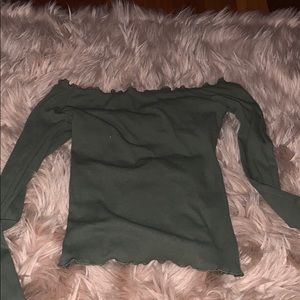 Army green off the shoulder with ruffles